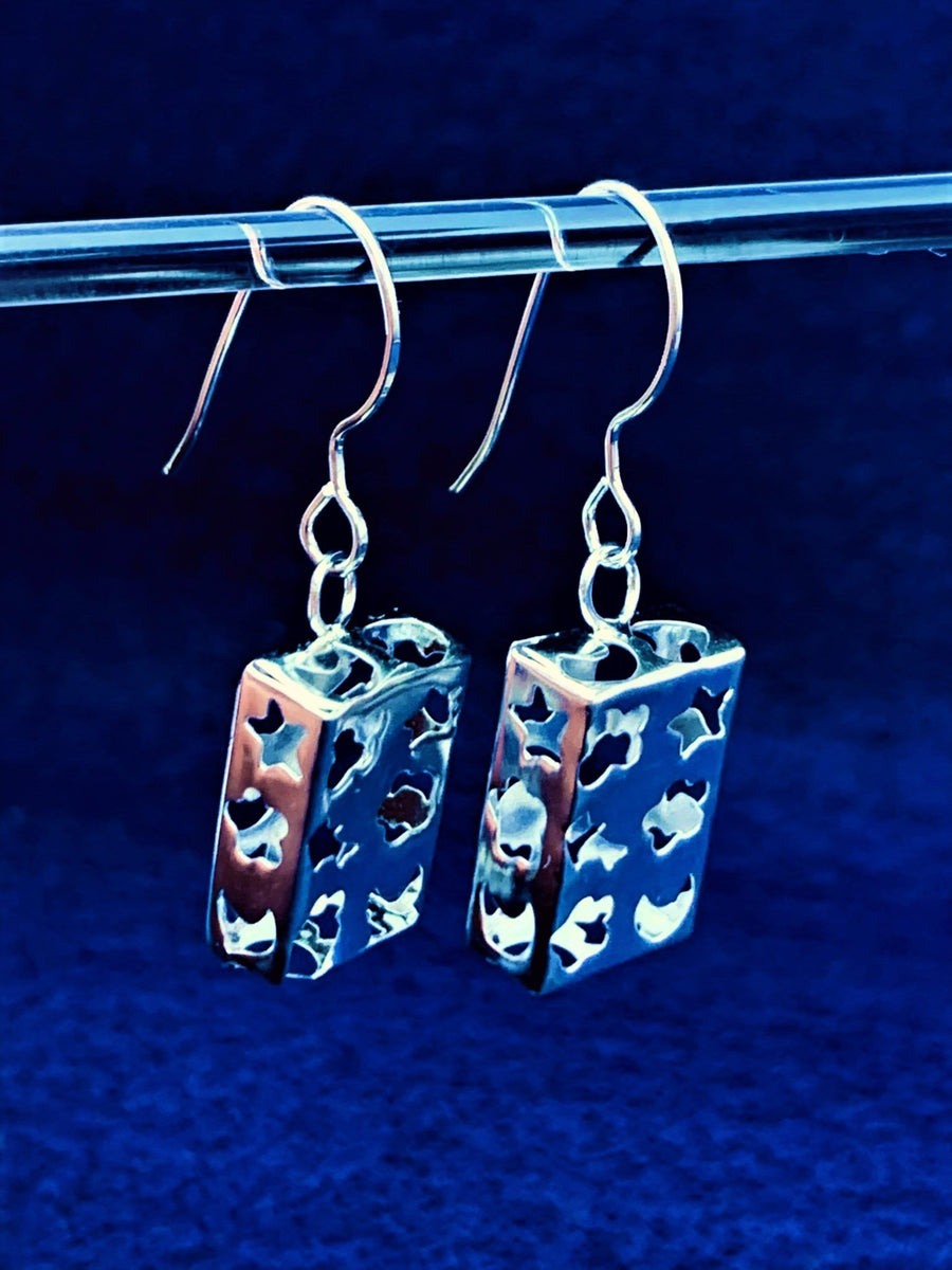 Open Rectangle Earrings Silver | Dangle Earrings | Sterling Silver Earrings