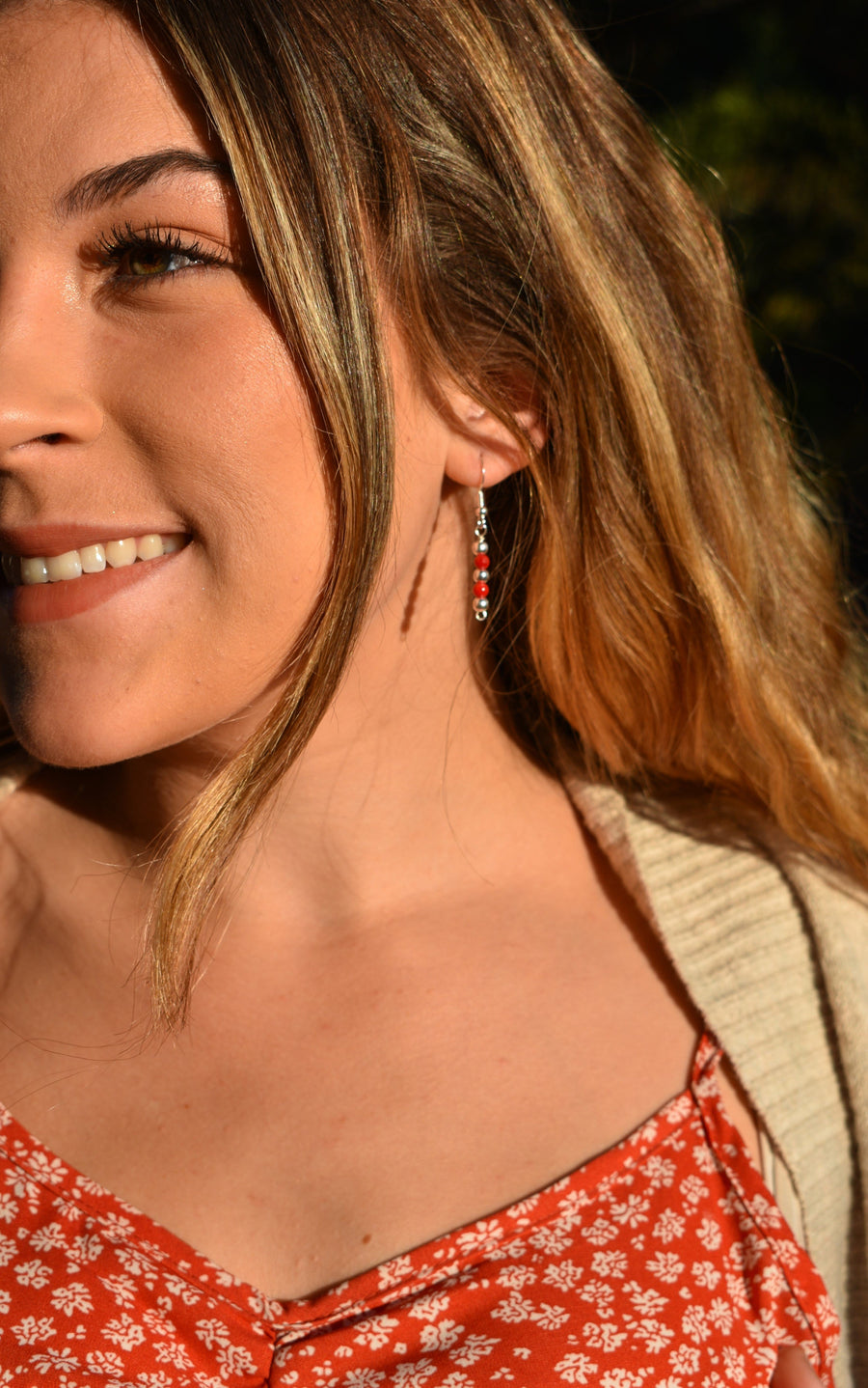Coral earrings on model | Dangle Earrings | Sterling Silver Earrings