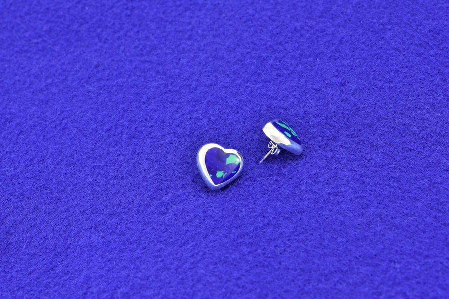 Stone Silver Heart Stud Earrings