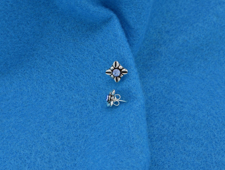 Blue Crystal Stud Earrings | Sterling Silver Earrings