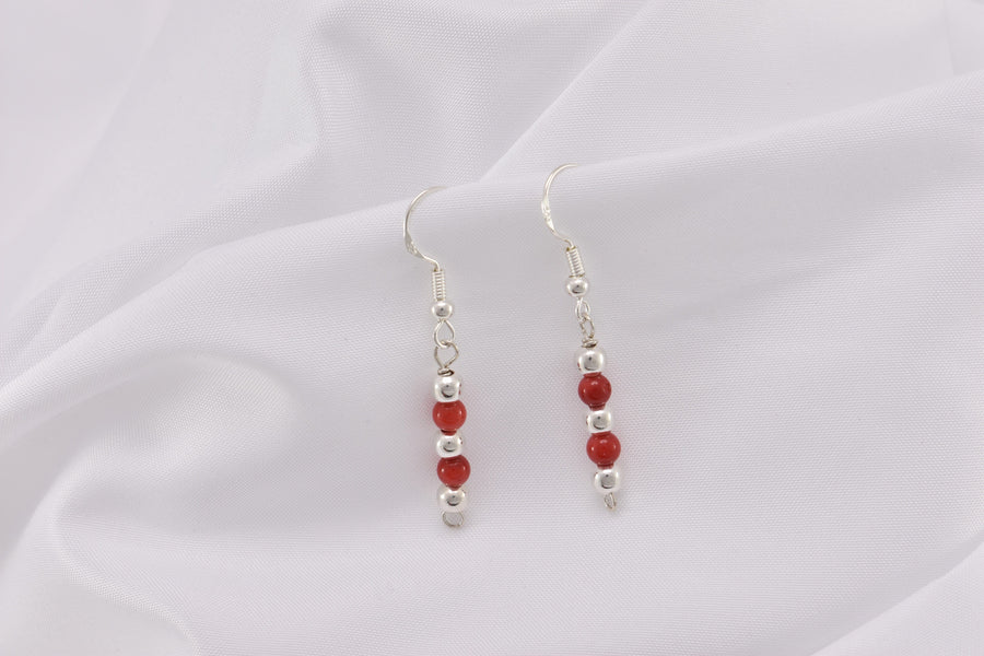 Red Coral Earrings | Dangle Earrings | Sterling Silver Earrings