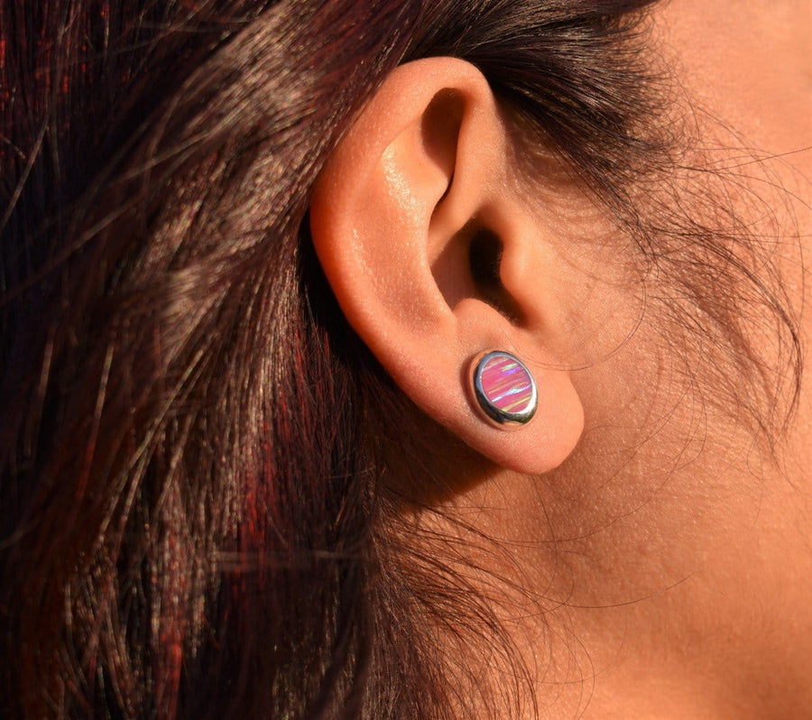 Pink Opal Stud Earrings  | Sterling Silver Earrings