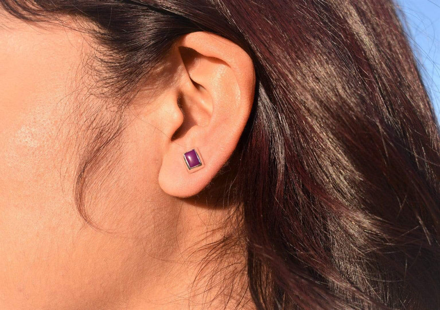 Purple Stone Earrings | Stud Earrings | Sterling Silver Earrings