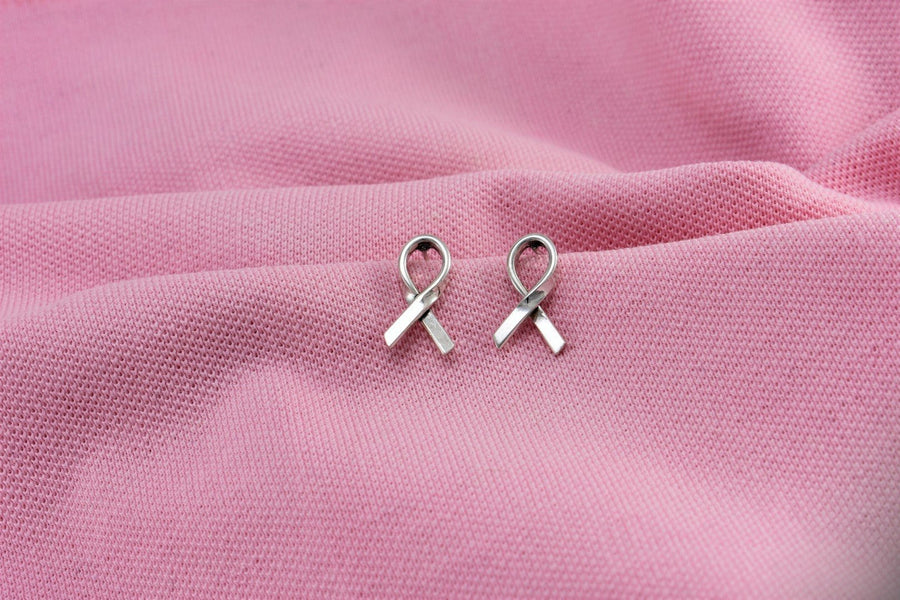Pink Ribbon Awareness Stud Earrings | Hoop Earrings | Sterling Silver Earrings