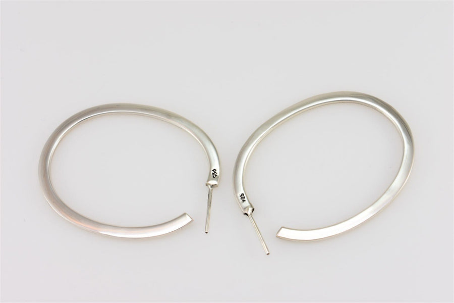 Thick Oval Silver Hoop Earrings